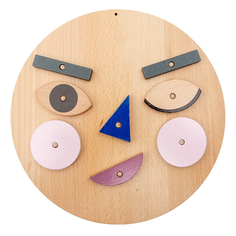 

Wooden Face Changing Expression Panel Emotion Cognition Blocks Toy Educational Mood Learning for Kids Gift