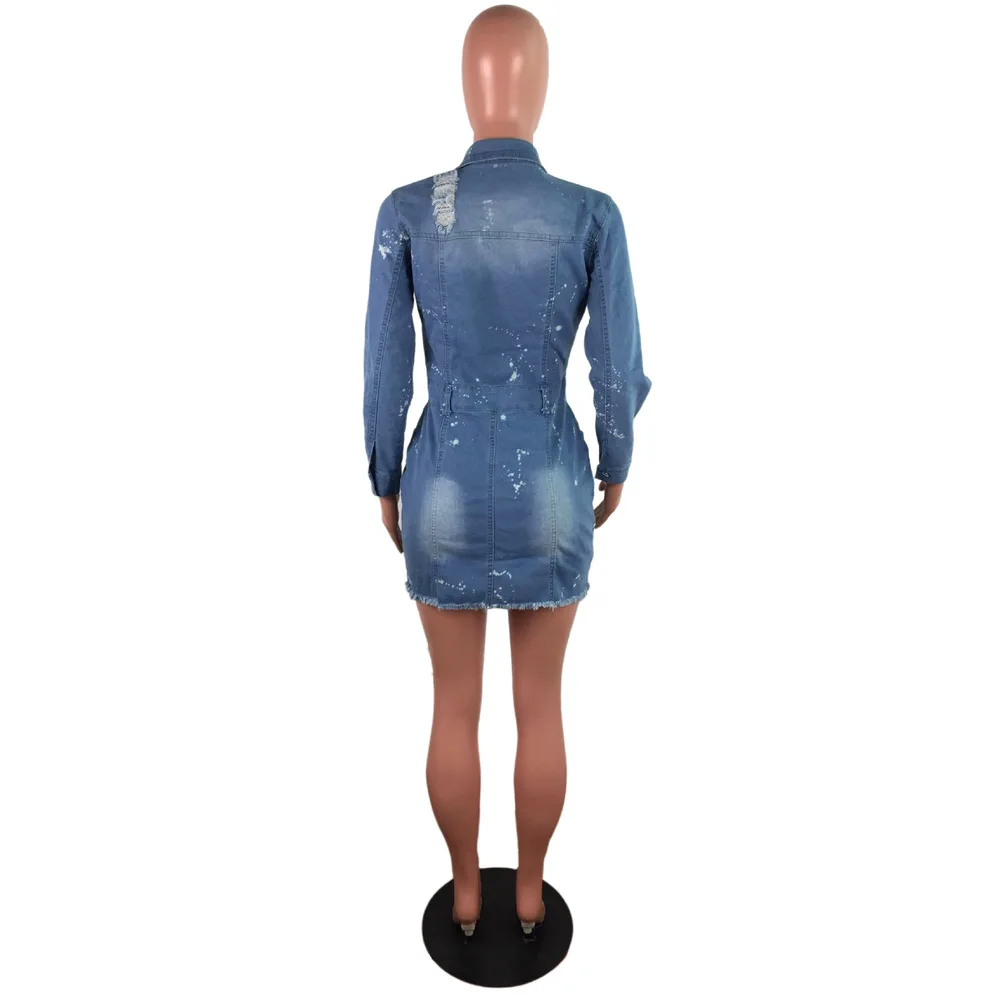 Elastic Hight Buttons Up Casual Denim Dresses Woman Turn Down Collar Ful Sleeve Skinny Dress Fashion Splash Ink Oversize Vestido
Elastic Hight Buttons Up Casual Denim Dresses Woman Turn Down Collar Ful Sleeve Skinny Dress Fashion Splash Ink Oversize Vestido
