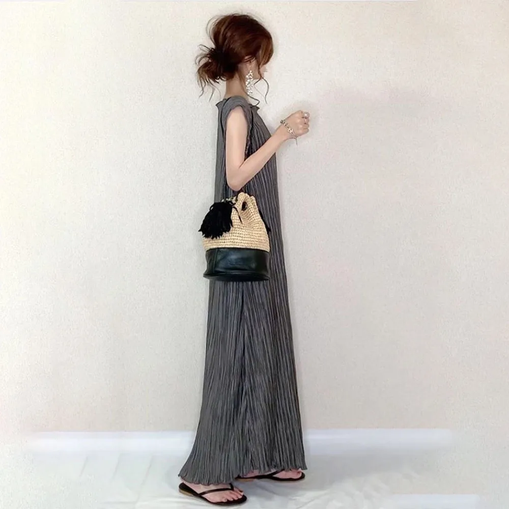 Pleated Women Dress Summer Korean Japan 2021 Fashion Casual Daily Work Long Dress Dark Grey Maxi Roobe Female Vestiods New
Pleated Women Dress Summer Korean Japan 2021 Fashion Casual Daily Work Long Dress Dark Grey Maxi Roobe Female Vestiods New