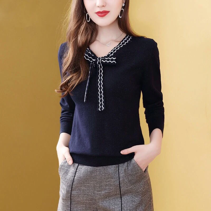 Spring Summer Style Women Knitted Pullover Tops Lady Casual Bow Tie Collar Long Sleeve knitted Sweater Pullover ZZ1073
Spring Summer Style Women Knitted Pullover Tops Lady Casual Bow Tie Collar Long Sleeve knitted Sweater Pullover ZZ1073