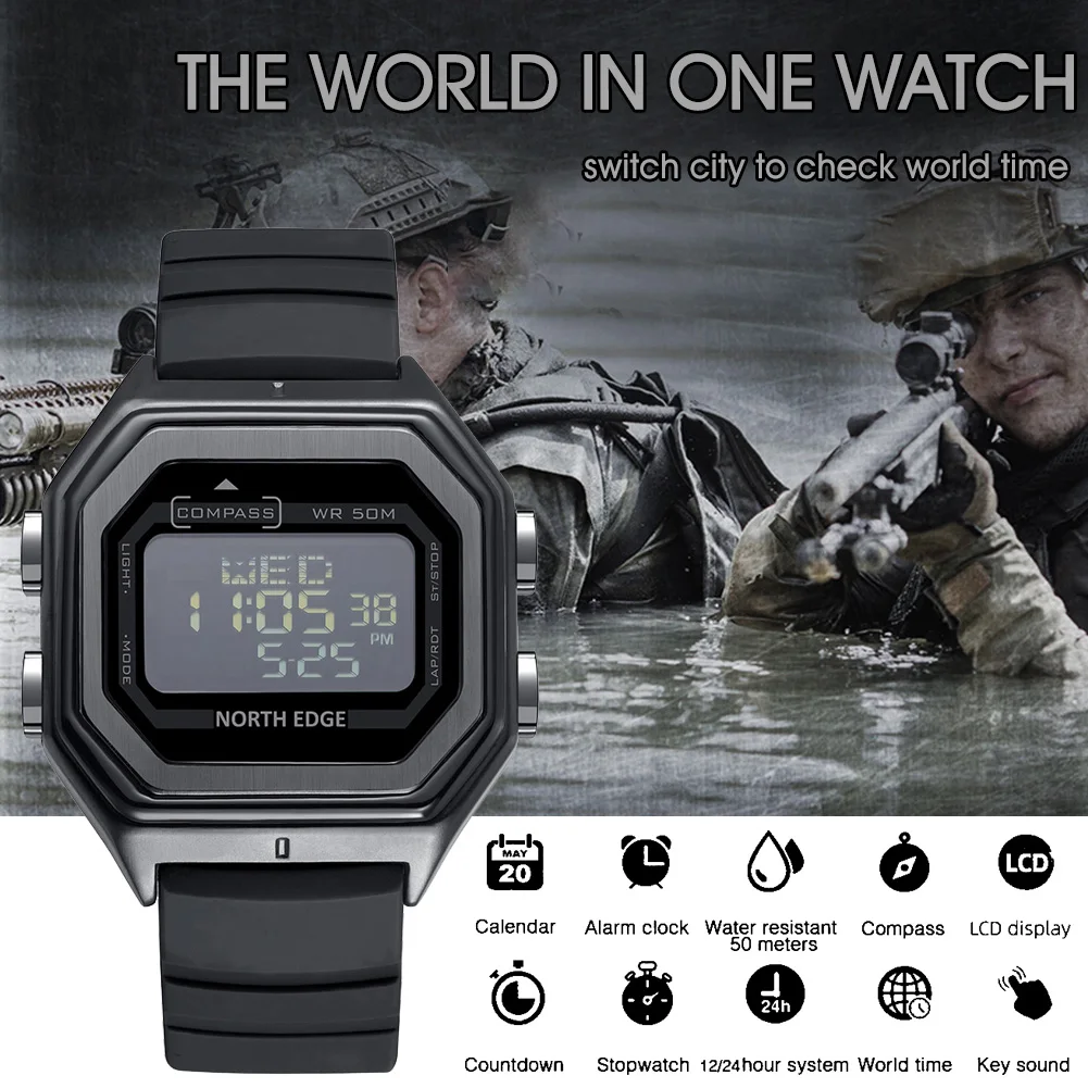 NORTH EDGE Digital Cycling Sports Watch NEW 50M Waterproof Watch Compass World Time Stopwatch Countdown Army Military Watch HOT
NORTH EDGE Digital Cycling Sports Watch NEW 50M Waterproof Watch Compass World Time Stopwatch Countdown Army Military Watch HOT