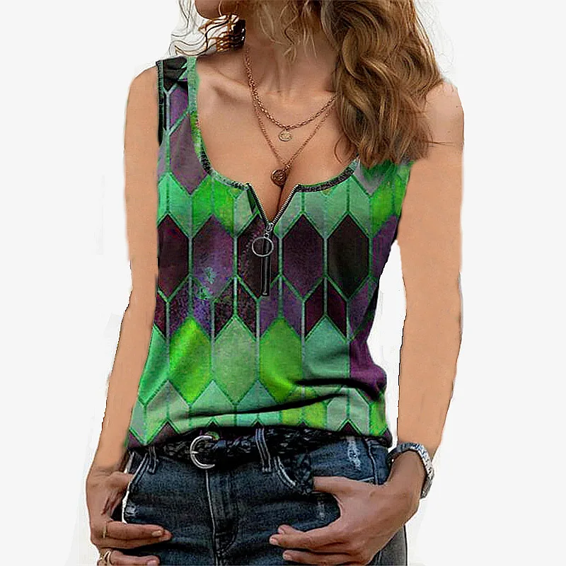 2021 Sexy Vintage V-Neck Vest Summer Sleeveless Fashion Ladies Geometric Print Zipper T-Shirt Bottom Shirt Women Clothing
2021 Sexy Vintage V-Neck Vest Summer Sleeveless Fashion Ladies Geometric Print Zipper T-Shirt Bottom Shirt Women Clothing