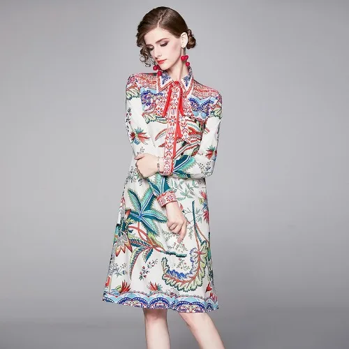 2020 Spring Summer Fashion Elegant Flower Print Knee-Length Turn-down Collar Dress Women Long Sleeve Bow Sashes Casual Dresses
2020 Spring Summer Fashion Elegant Flower Print Knee-Length Turn-down Collar Dress Women Long Sleeve Bow Sashes Casual Dresses