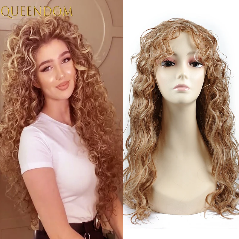 

Light Blonde Natural Curly Wavy Wig Mixed Brown Body Wavy Women's Wig Omber 613 Afro Curls Synthetic Cosplay Wig Female Perruque
