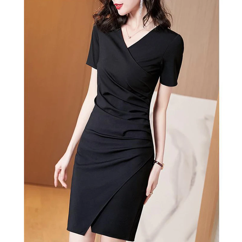 Summer 2021 Women's Professional Dress Black Dress With Short Sleeves And Slit Fashionable Sexy Women's Dress U1513
Summer 2021 Women's Professional Dress Black Dress With Short Sleeves And Slit Fashionable Sexy Women's Dress U1513
