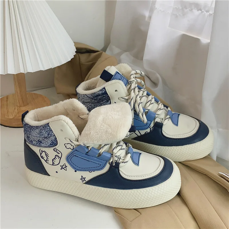 Winter Plush vulcanized shoes student high top round head flat heel blue warm canvas shoes female cotton shoes female
Winter Plush vulcanized shoes student high top round head flat heel blue warm canvas shoes female cotton shoes female