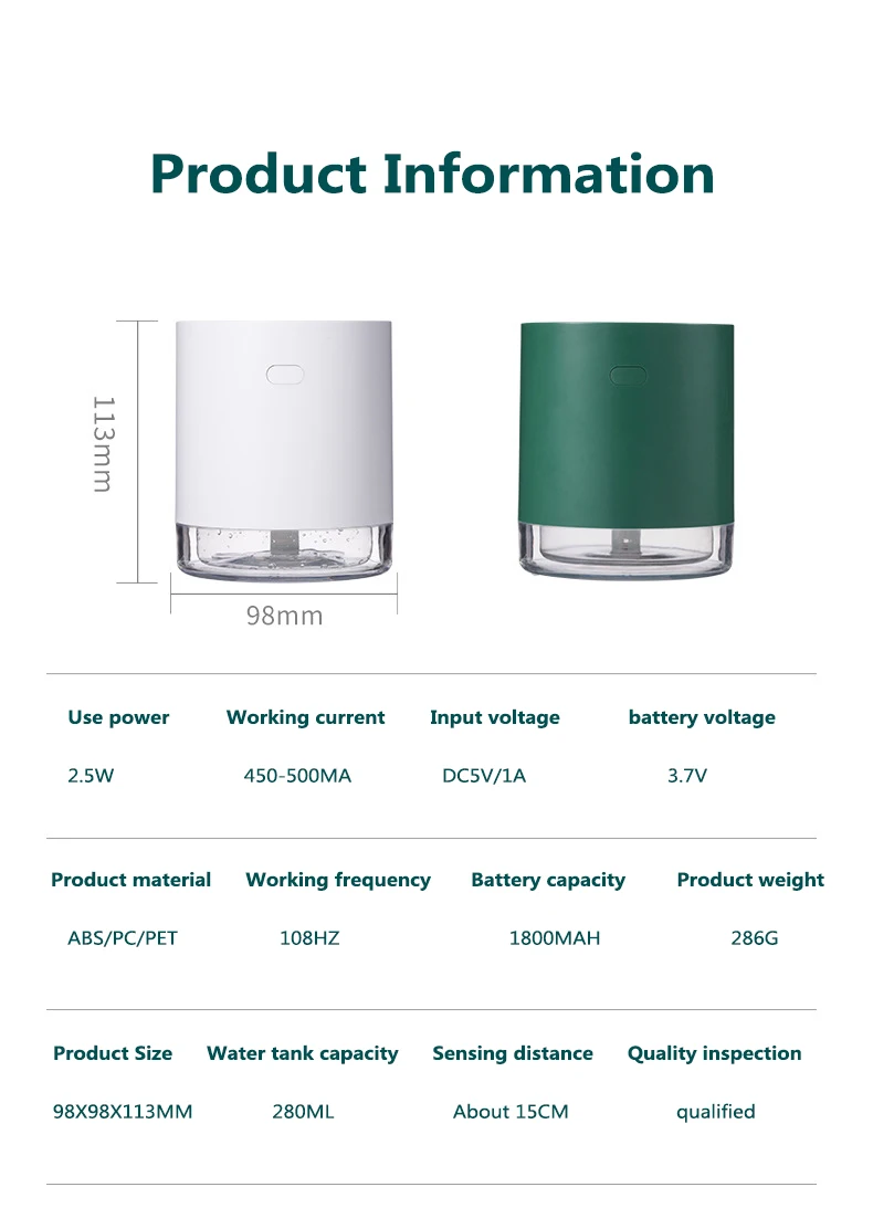 280ML Automatic Alcohol Sanitizer Dispenser Infrared Induction Touchless Spray Soap Dispenser Alcohol Spray Bottle Sterilizer
280ML Automatic Alcohol Sanitizer Dispenser Infrared Induction Touchless Spray Soap Dispenser Alcohol Spray Bottle Sterilizer