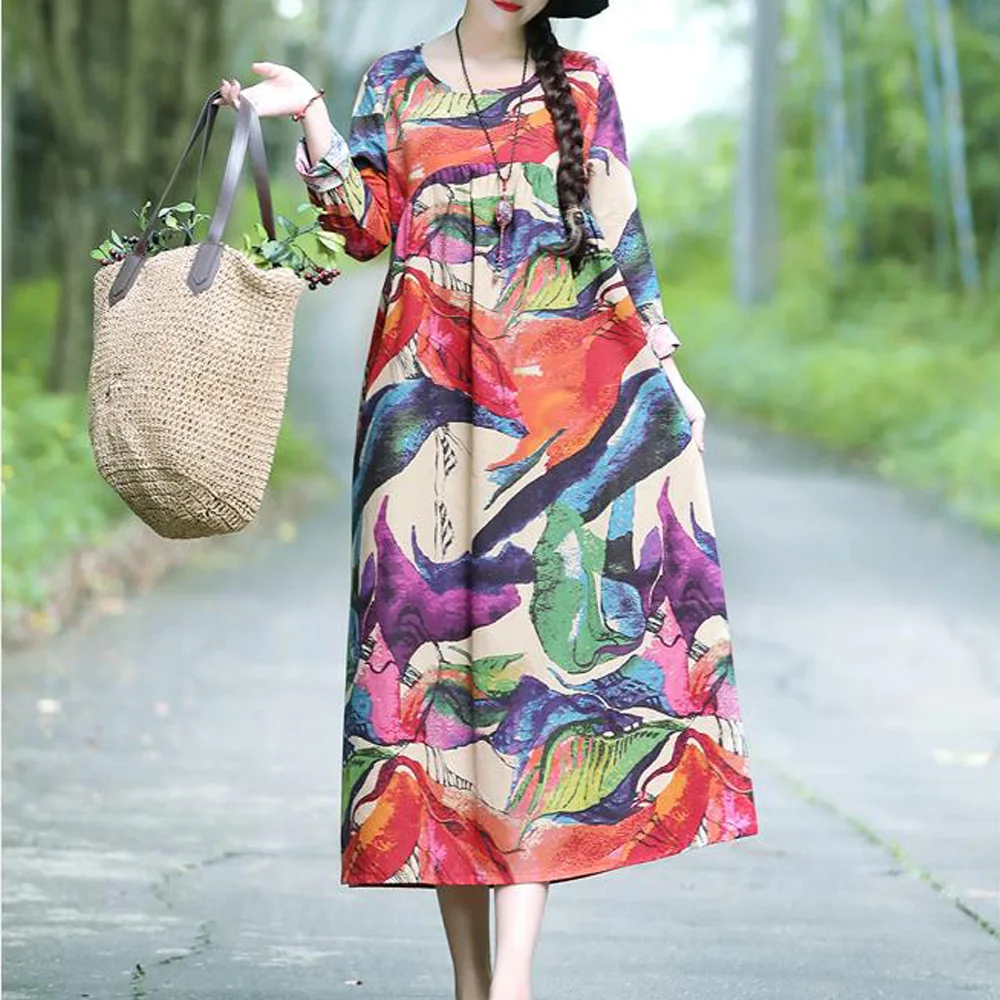 Plus Size Women Dress Cotton Linen Long Sleeve Boho Ethnic Summer Long Maxi Dresses Robe Casual Loose Floral Dress Vestidos
Plus Size Women Dress Cotton Linen Long Sleeve Boho Ethnic Summer Long Maxi Dresses Robe Casual Loose Floral Dress Vestidos