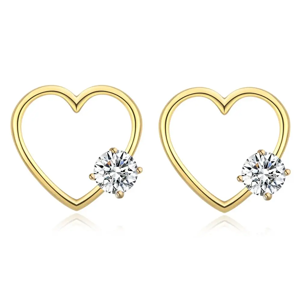 MUXUEYAN 925 Sterling Silver little gold heart Stud Earrings for women shining Jewelry gift