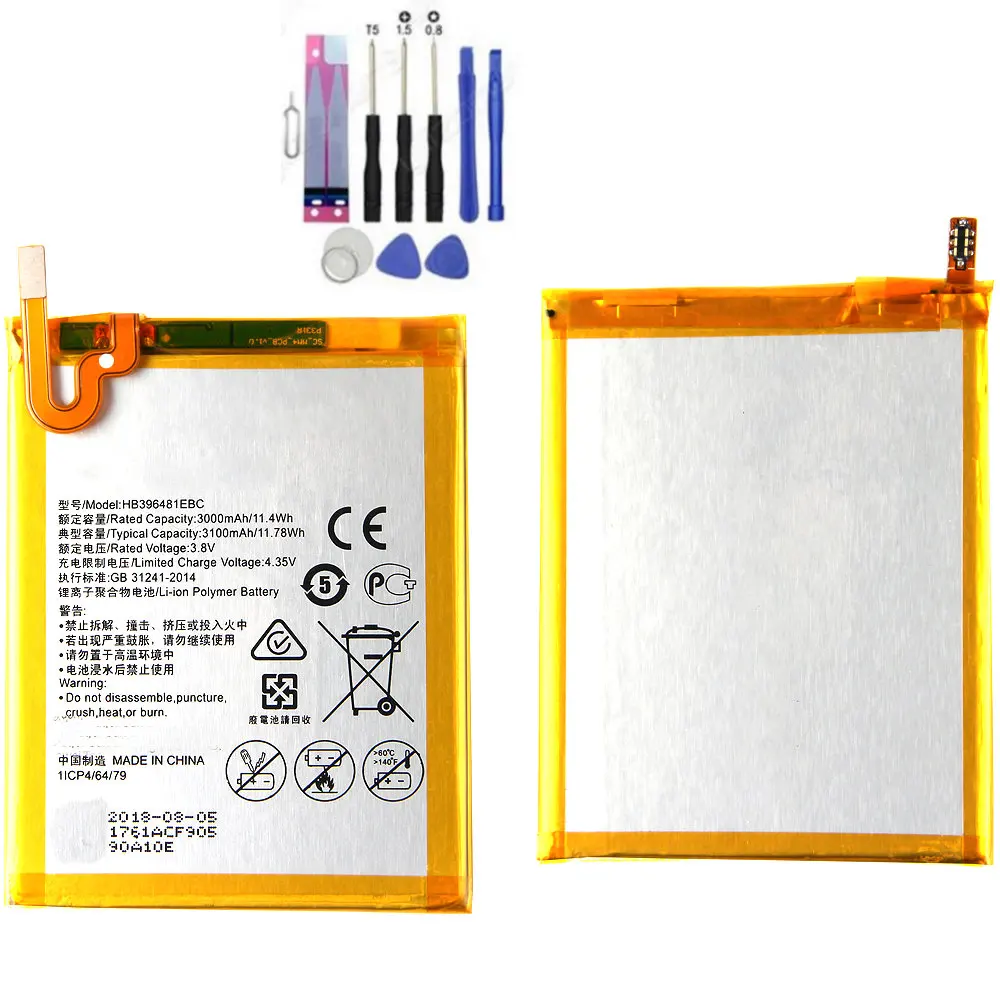 High quality Replacement Battery 3000Mah HB396481EBC For Huawei Honor 5X G7 Plus G8 G8X GR5 Mobile phone batteries+tools
High quality Replacement Battery 3000Mah HB396481EBC For Huawei Honor 5X G7 Plus G8 G8X GR5 Mobile phone batteries+tools