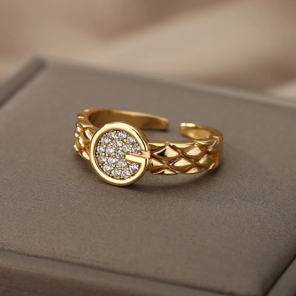 Zircon Round Rings For Women Stainless Steel Gold Letter G Aesthetic Couple Rings Gothic Accessories Jewelry Gift Aneis Feminino
Zircon Round Rings For Women Stainless Steel Gold Letter G Aesthetic Couple Rings Gothic Accessories Jewelry Gift Aneis Feminino