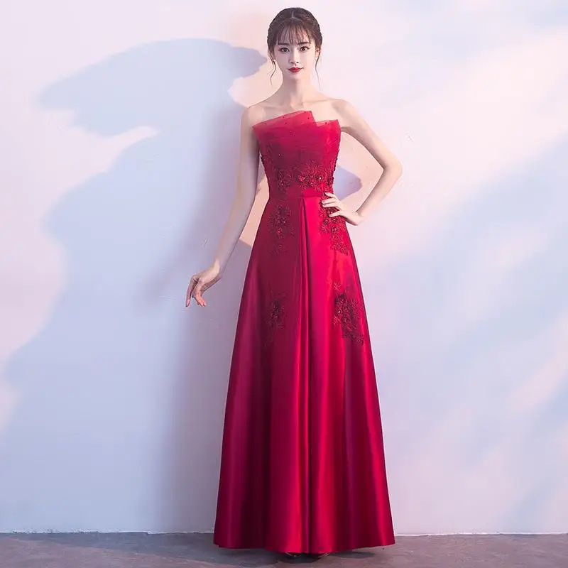 New Satin Women Party Dress Wedding Sexy Strapless Lace-up Elegant Gown Dresses Evening Mesh Appliques Women Formal Dress
New Satin Women Party Dress Wedding Sexy Strapless Lace-up Elegant Gown Dresses Evening Mesh Appliques Women Formal Dress