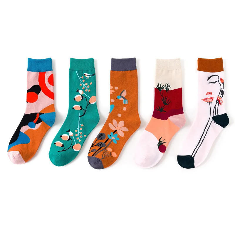1 pair Women Crew Socks Funny Cute Cartoon socks flower tree geometry Face socks Happy Japanese Harajuku skateboard Socks 
1 pair Women Crew Socks Funny Cute Cartoon socks flower tree geometry Face socks Happy Japanese Harajuku skateboard Socks