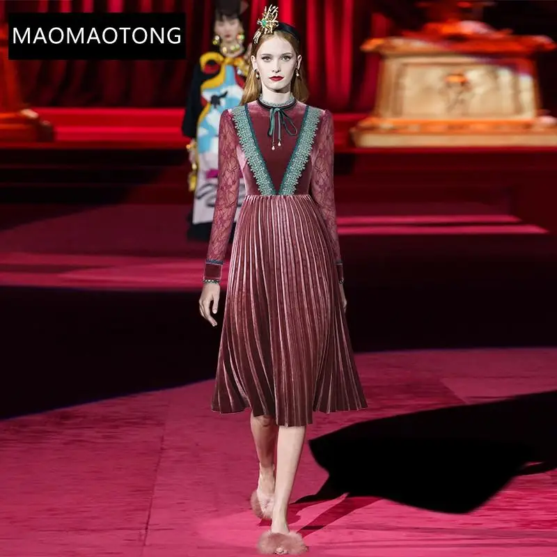 Women's ClothingFashion Designer Dress Autumn Women's Dress Lace Long Sleeve Patchwork Elegant Velvet Pleated Dresses
Women's ClothingFashion Designer Dress Autumn Women's Dress Lace Long Sleeve Patchwork Elegant Velvet Pleated Dresses
