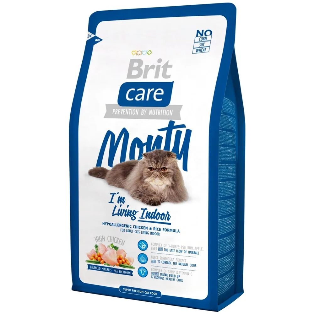 Фото Корм Brit Care Monty Indoor для домашних кошек с курицей и рисом | Дом сад