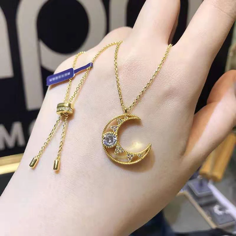 Fashion New Jewelry Winter Stars and Moon Adjustable Golden Sweater Necklace Ladies High-end Luxury Romantic Jewelry Gift