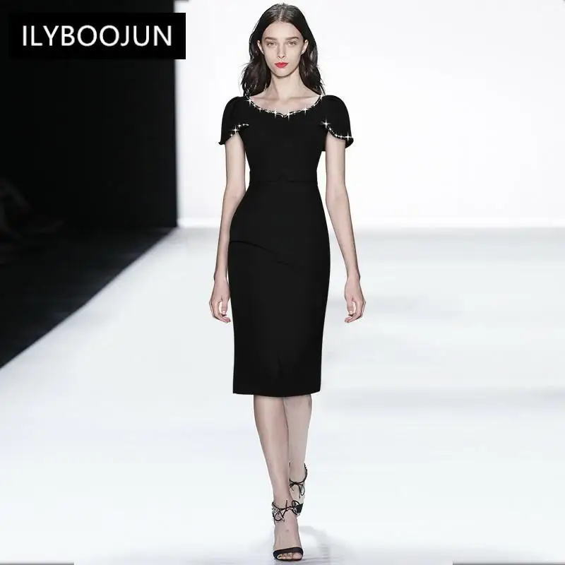 Fashion Runway Summer Sheath Dress Women's V-Neck Short Sleeve Beading High Waist Sexy Black Club Party Midi Dress
Fashion Runway Summer Sheath Dress Women's V-Neck Short Sleeve Beading High Waist Sexy Black Club Party Midi Dress
