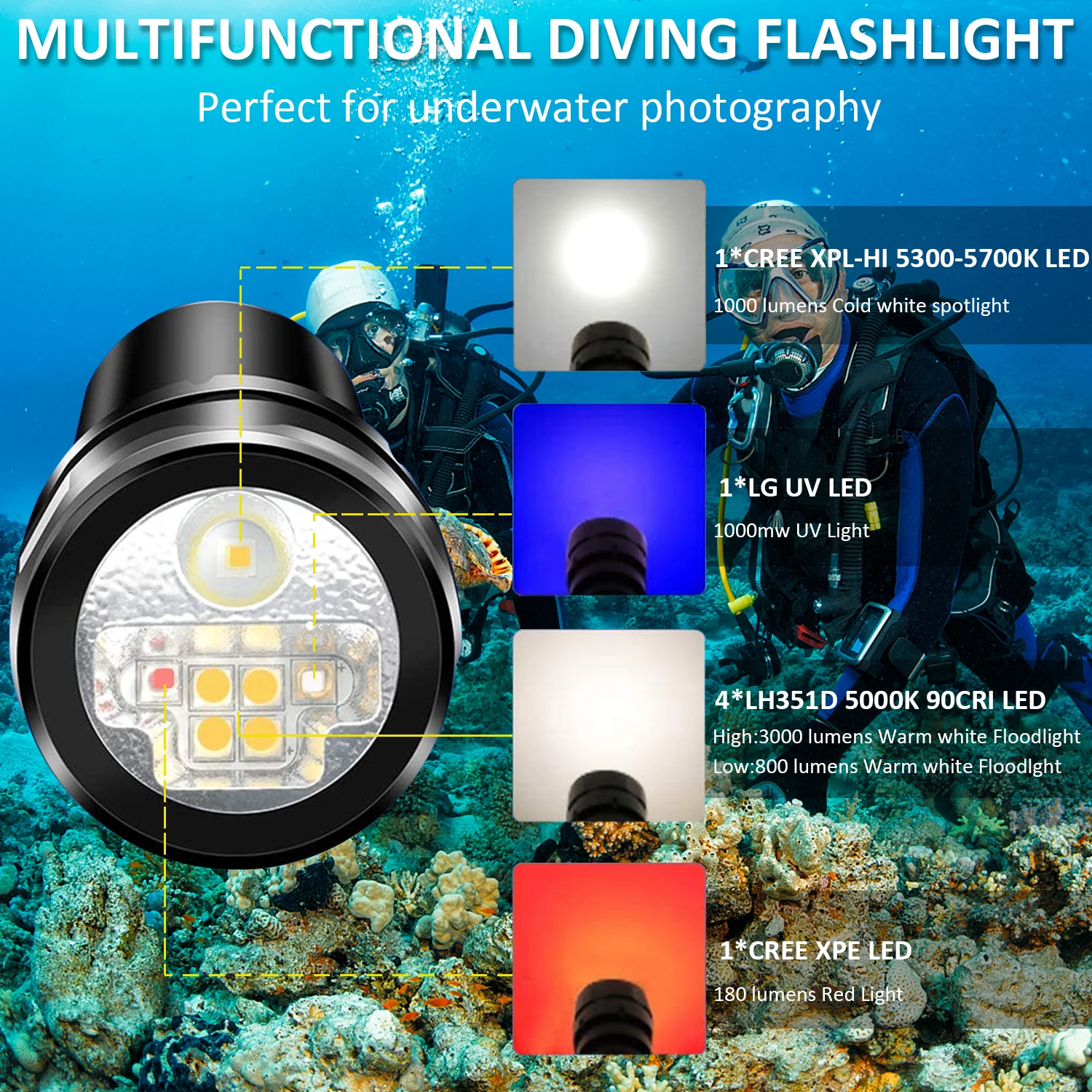 DL07 подводный светильник многоцветный светодиодный белый красный УФ-фонарик
