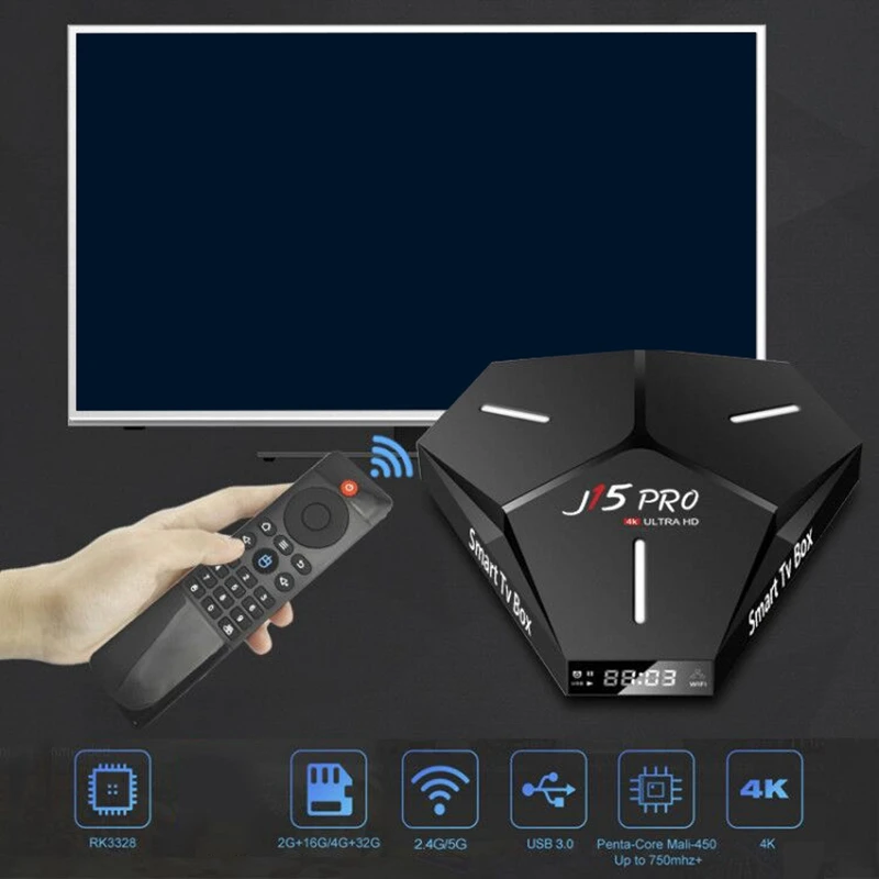 J15 PRO 2.4G + 5GWiFi 4K HD TV Box RK3328 Android 9.0 4G / 64G Smart Network Set Top Box with Voice Remote Control
J15 PRO 2.4G + 5GWiFi 4K HD TV Box RK3328 Android 9.0 4G / 64G Smart Network Set Top Box with Voice Remote Control
