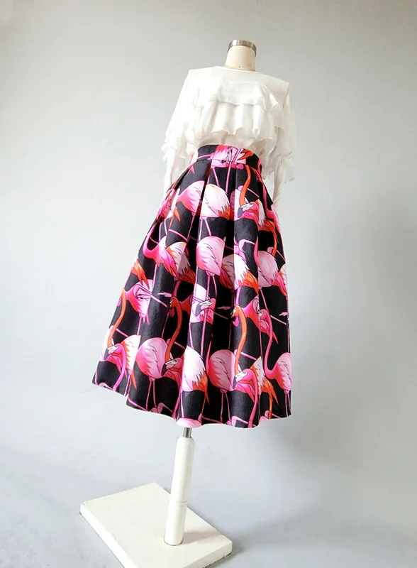 Весенне-осенняя Женская юбка средней длины с милым принтом животных черного