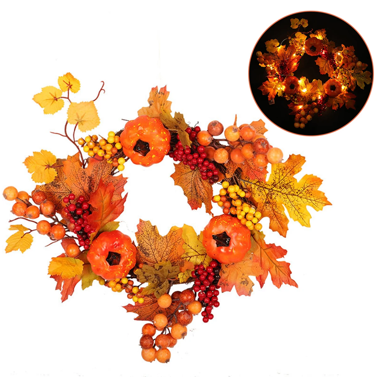 35CM Light String Pumpkin Wreath Autumn Color Maple Leaf Garland Festival Decor Wreath Fall Door Waterproof For Outdoor Use
35CM Light String Pumpkin Wreath Autumn Color Maple Leaf Garland Festival Decor Wreath Fall Door Waterproof For Outdoor Use