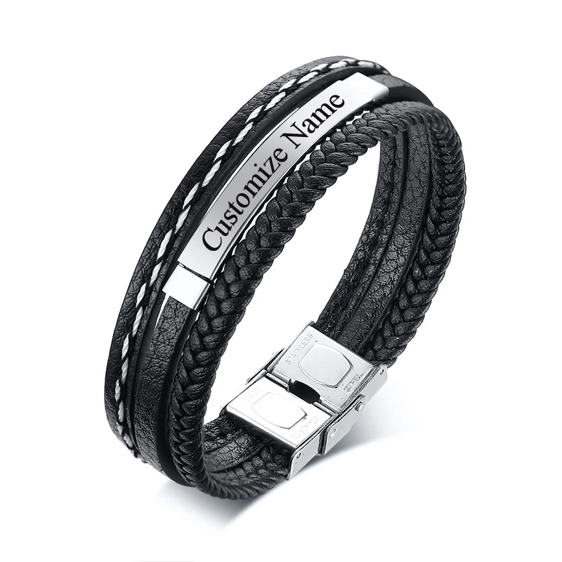 Multi-layer Braid PU leather Wrap Bracelets Men Custom Name Stainless Steel ID Bracelet Men Handmade Jewelry Wholesale
Multi-layer Braid PU leather Wrap Bracelets Men Custom Name Stainless Steel ID Bracelet Men Handmade Jewelry Wholesale