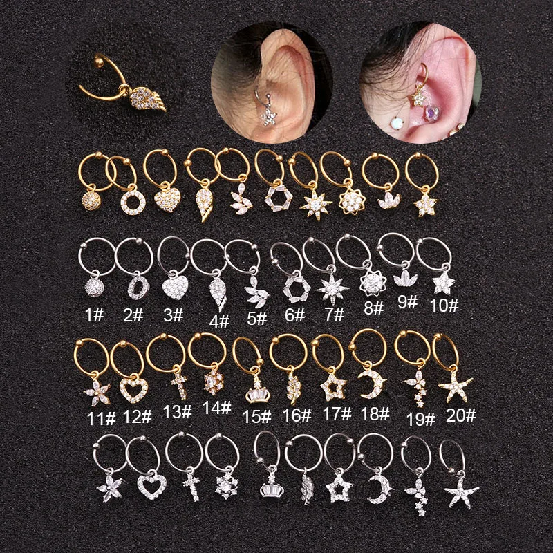 1PCS Star Moon Wings Flower Ear Piercing Tragus Captive Bead Ring For Ear Nose Septum Ring Helix Cartilage Piercing Jewelry
1PCS Star Moon Wings Flower Ear Piercing Tragus Captive Bead Ring For Ear Nose Septum Ring Helix Cartilage Piercing Jewelry