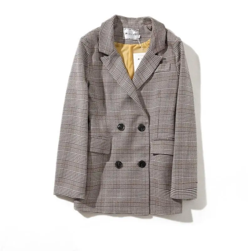 Office Ladies Notched Collar Plaid Women Double Breasted Autumn Jacket 2020 Casual Pockets Female Suits Coat
Office Ladies Notched Collar Plaid Women Double Breasted Autumn Jacket 2020 Casual Pockets Female Suits Coat