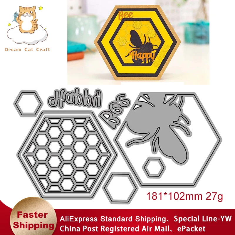 

Bee Honeycomb Background Frame Metal Cutting Dies Scrapbooking Cut Die DIY Card Crafts Handmade Embossing Paper Cards Stencils
