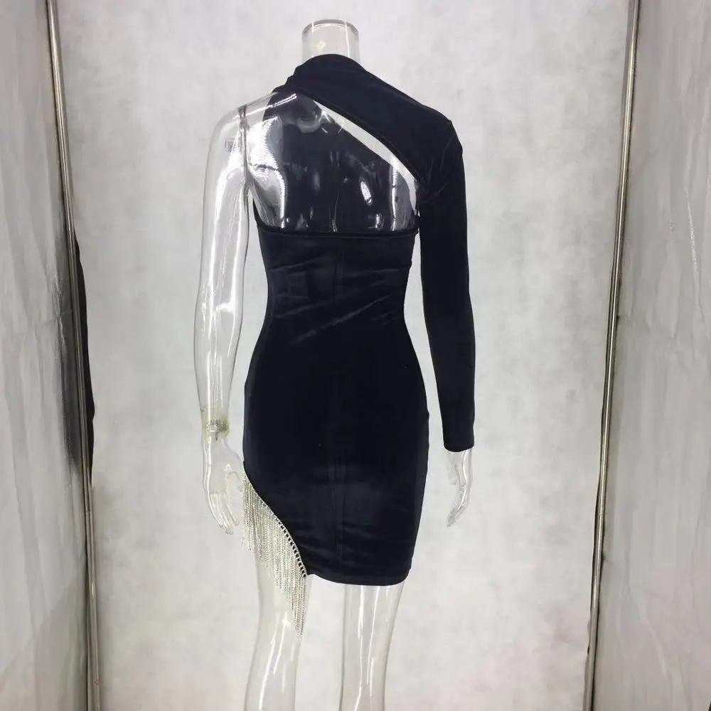 New One Shoulder Club Sexy Bodycon Party Dress Women Long Sleeve Sparkly Diamond Tassels Elegant Autumn Winter Dress MS-62
New One Shoulder Club Sexy Bodycon Party Dress Women Long Sleeve Sparkly Diamond Tassels Elegant Autumn Winter Dress MS-62