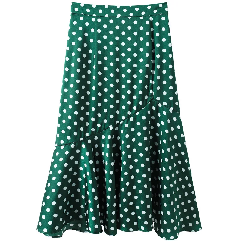 Women skirts green white polka dot silk crepe flower fishtail 2020 summer Vintage sexy Long beach Skirt A Line Elegant
Women skirts green white polka dot silk crepe flower fishtail 2020 summer Vintage sexy Long beach Skirt A Line Elegant