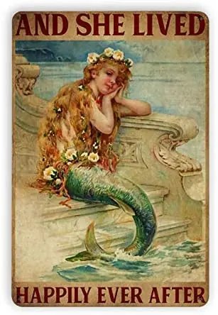 Lived Happily Mermaid Vertical Vintage Metal Tin Signs, Retro Style Sign Wall Art Plaque Decoration Mural Funny Gifts for Coffee
Lived Happily Mermaid Vertical Vintage Metal Tin Signs, Retro Style Sign Wall Art Plaque Decoration Mural Funny Gifts for Coffee