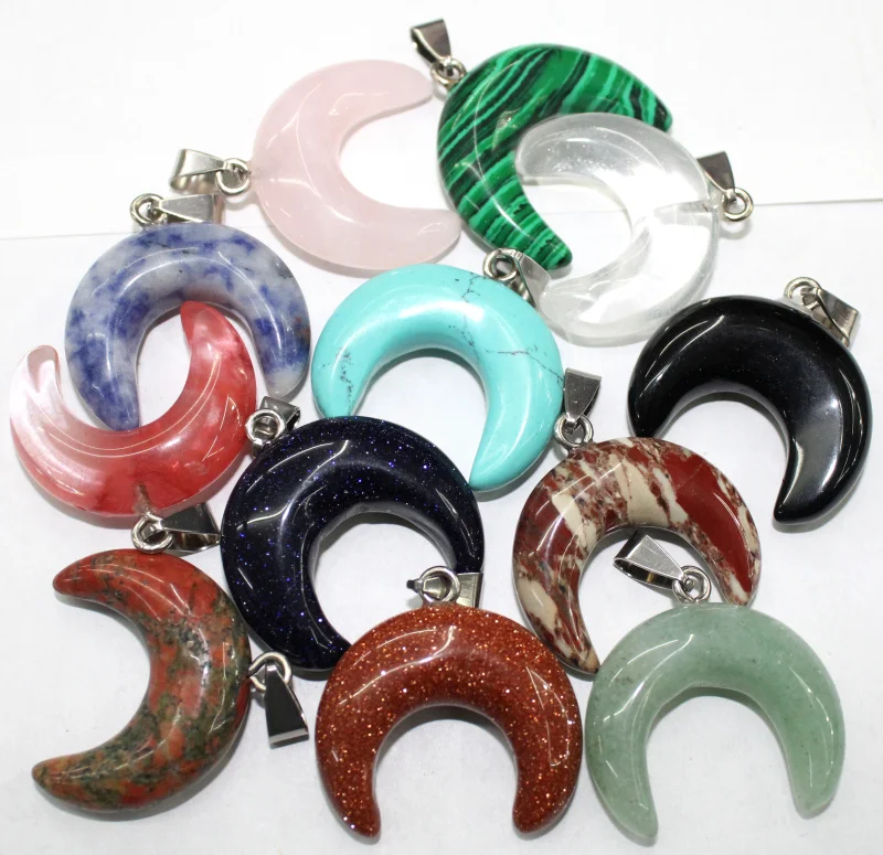 12pcs Fashion Vintage Natural Stone crystal Big Horn Shaped Crescent Moon pendant for DIY Jewelry Making Accessories 30*24mm | Украшения и