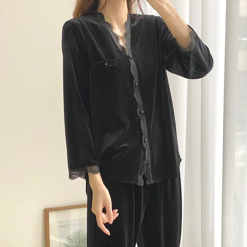 Lace V-neck Pajamas Suit Velour Home Clothing Intimate Lingerie Sleep Set Spring Autumn New Homewear Velvet Pyjamas Sleepwear
Lace V-neck Pajamas Suit Velour Home Clothing Intimate Lingerie Sleep Set Spring Autumn New Homewear Velvet Pyjamas Sleepwear