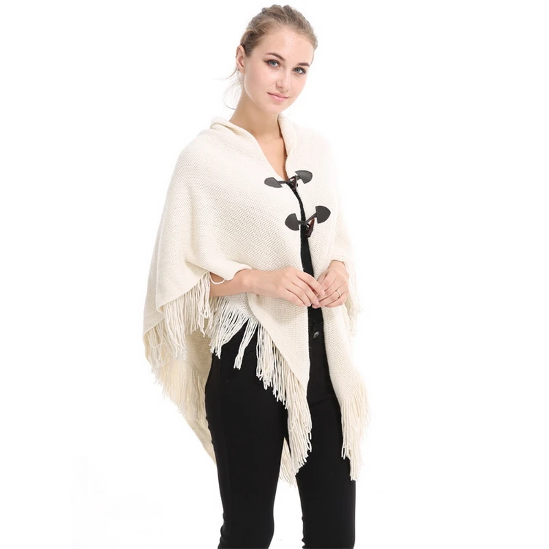 New Cape Femme Hiver Horn Button Solid Irregular Double Layer Tassel Autumn Winter Poncho For Women Blue Red Pink White Shawl
New Cape Femme Hiver Horn Button Solid Irregular Double Layer Tassel Autumn Winter Poncho For Women Blue Red Pink White Shawl