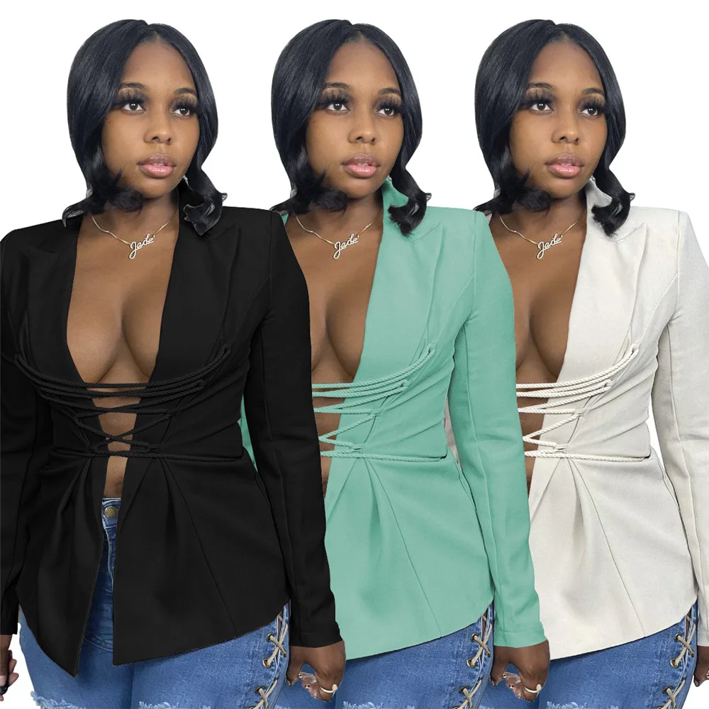 Women's Clothes Lace-up Suits Solid Color Turn Down Collar Long Sleeve Slim Blazers Sexy Street Wear Tops Wholesale Dropshipping
Women's Clothes Lace-up Suits Solid Color Turn Down Collar Long Sleeve Slim Blazers Sexy Street Wear Tops Wholesale Dropshipping