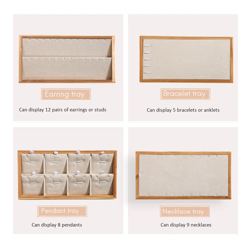 4Pcs Beige Bamboo Wood Jewelry Watch Pallet Ring Necklace Pendant Bracelet Earring Jewelry Storage Box Display Props
4Pcs Beige Bamboo Wood Jewelry Watch Pallet Ring Necklace Pendant Bracelet Earring Jewelry Storage Box Display Props