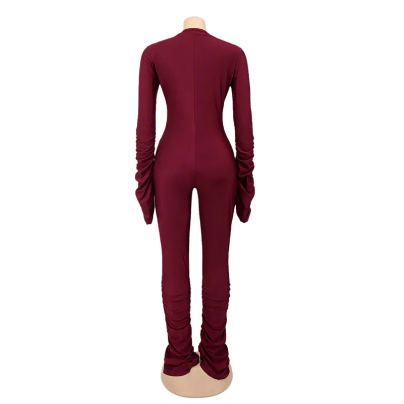Pleated Jumpsuit Women Spring Autumn Rompers Solid Long Sleeve V-Neck Playsuits Casual Sexy Slim Pants Overalls Female Outfits
Pleated Jumpsuit Women Spring Autumn Rompers Solid Long Sleeve V-Neck Playsuits Casual Sexy Slim Pants Overalls Female Outfits