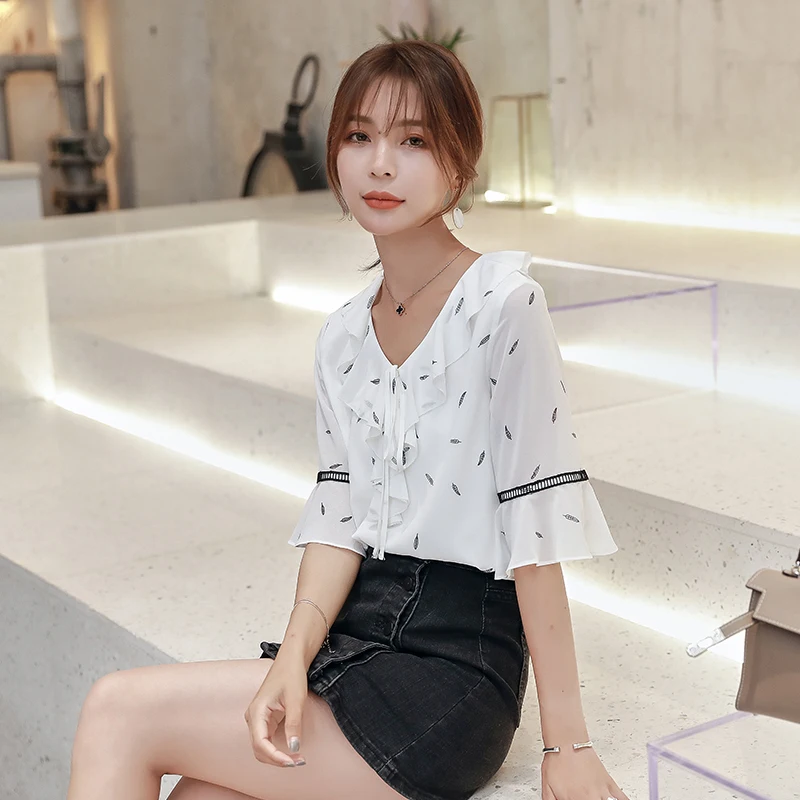 Summer Korean Chiffon Women Blouses Office Lady Short Sleeve Shirt Fashion Women Shirts Black Blusas Femininas Elegante
Summer Korean Chiffon Women Blouses Office Lady Short Sleeve Shirt Fashion Women Shirts Black Blusas Femininas Elegante