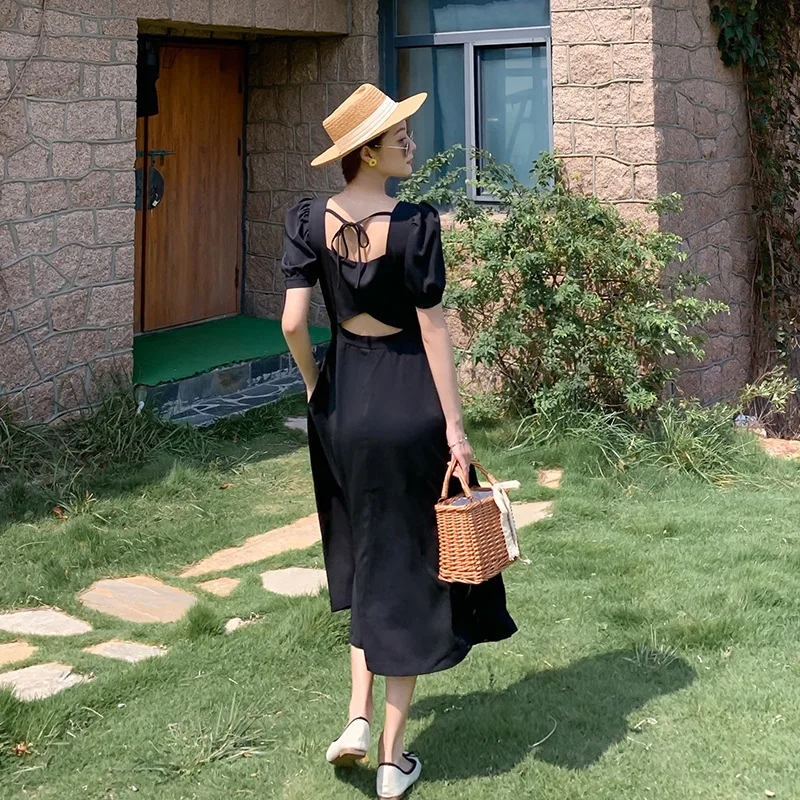 #3969 Black A-line Dress Women Casual Hollow Out Beach Sundresses Short Sleeved Sexy Midi Dress Square Collar Bodycon Dress Tide
#3969 Black A-line Dress Women Casual Hollow Out Beach Sundresses Short Sleeved Sexy Midi Dress Square Collar Bodycon Dress Tide