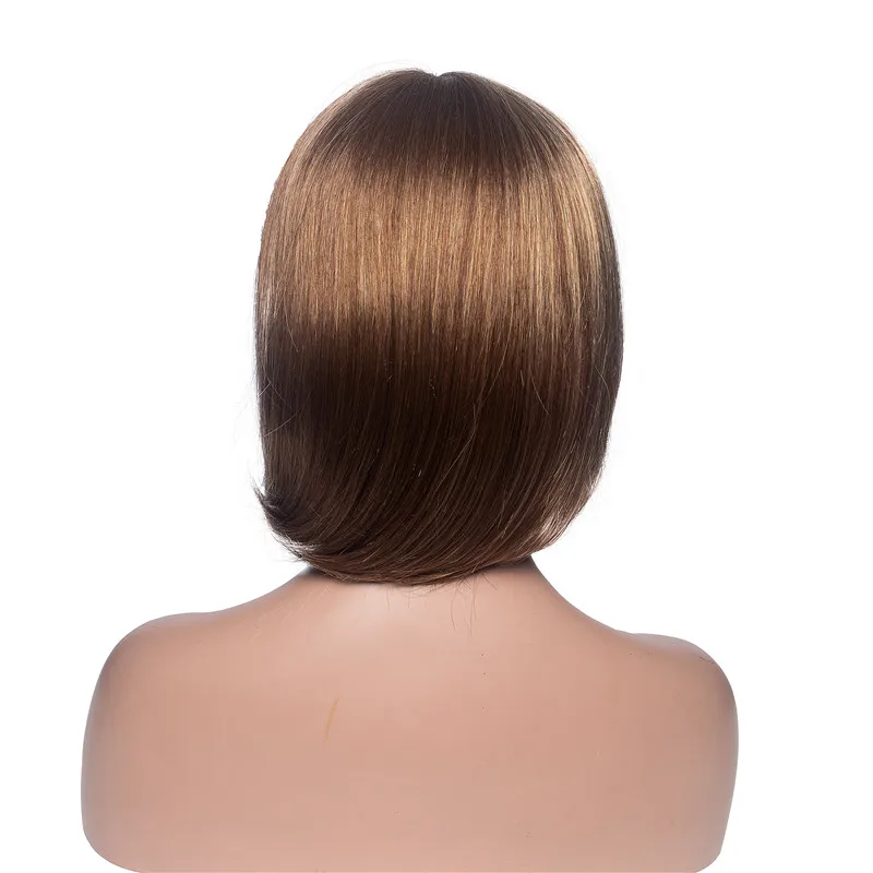 

Short Omber Brown Bob Straight Wig Synthetic Wig With Neat Bang For Women Heat Resistant Fiber Wig For Daily Party Use