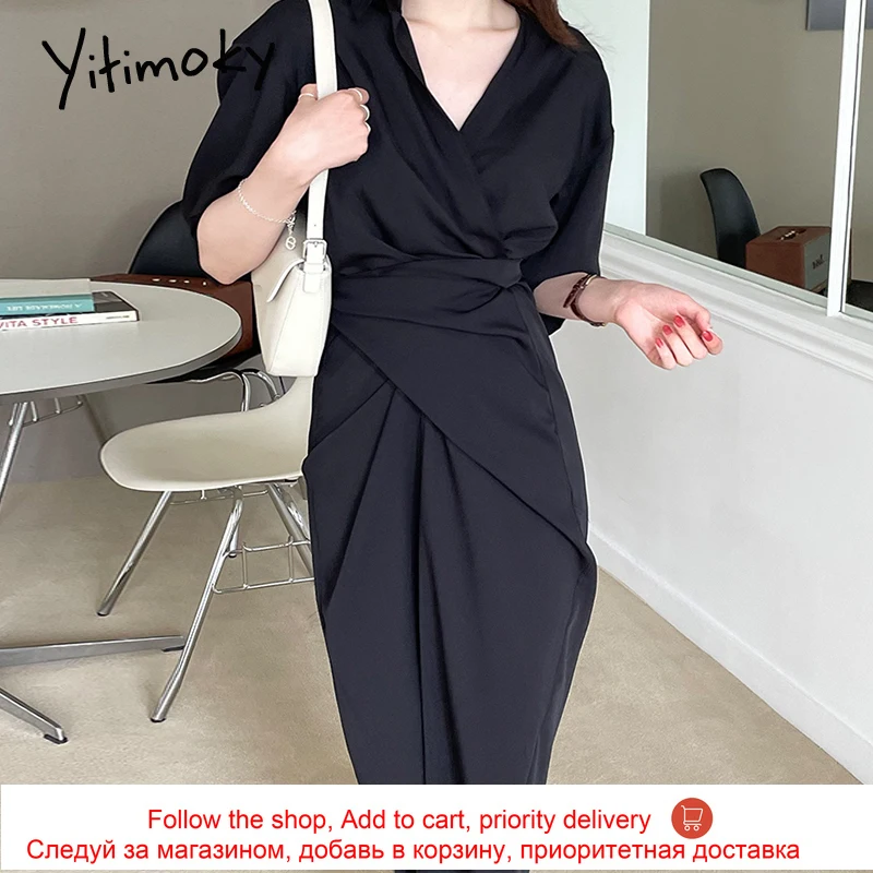 Yitimoky Vintage Women Dresses Turn-down Collar Button Ruched 2021 Summer Fashion Korean New Crossover Black A-ine Slim Dress
Yitimoky Vintage Women Dresses Turn-down Collar Button Ruched 2021 Summer Fashion Korean New Crossover Black A-ine Slim Dress