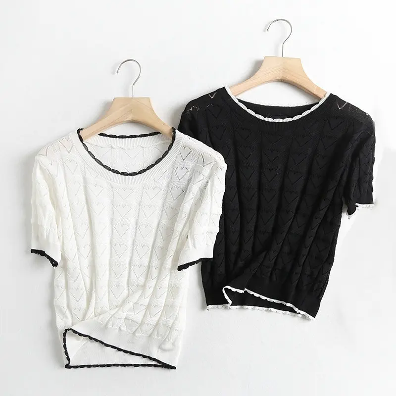 2021 Spring Summer Women Korean Solid Black White Knitted T Shirts Office Lady OL Elegant O Neck Short Sleeve Tees Stretch Tops
2021 Spring Summer Women Korean Solid Black White Knitted T Shirts Office Lady OL Elegant O Neck Short Sleeve Tees Stretch Tops