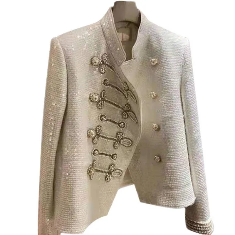 New arrival fashion diamond beading tweed small fragrance jacket women stand collar slim short jacket
New arrival fashion diamond beading tweed small fragrance jacket women stand collar slim short jacket