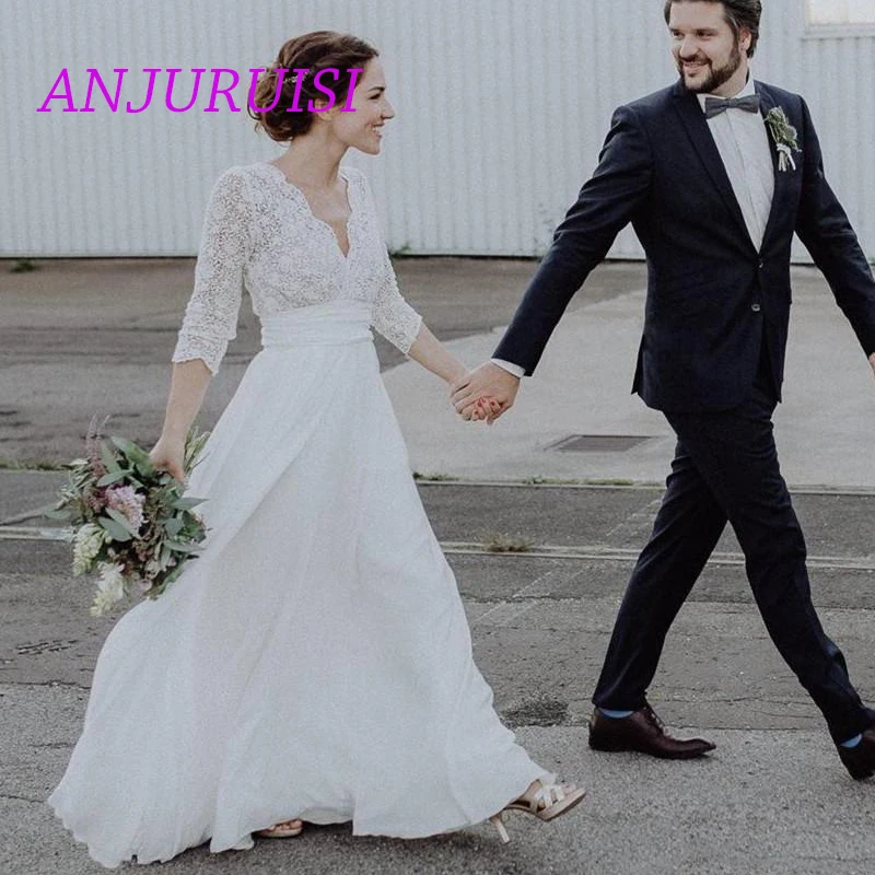 ANJURUISI Sexy Backless Beach Boho Bridal Gowns Cheap Lace Chiffon Weding Dresses A Line 3/4 Long Sleeves Bride Dress Plus Size
ANJURUISI Sexy Backless Beach Boho Bridal Gowns Cheap Lace Chiffon Weding Dresses A Line 3/4 Long Sleeves Bride Dress Plus Size