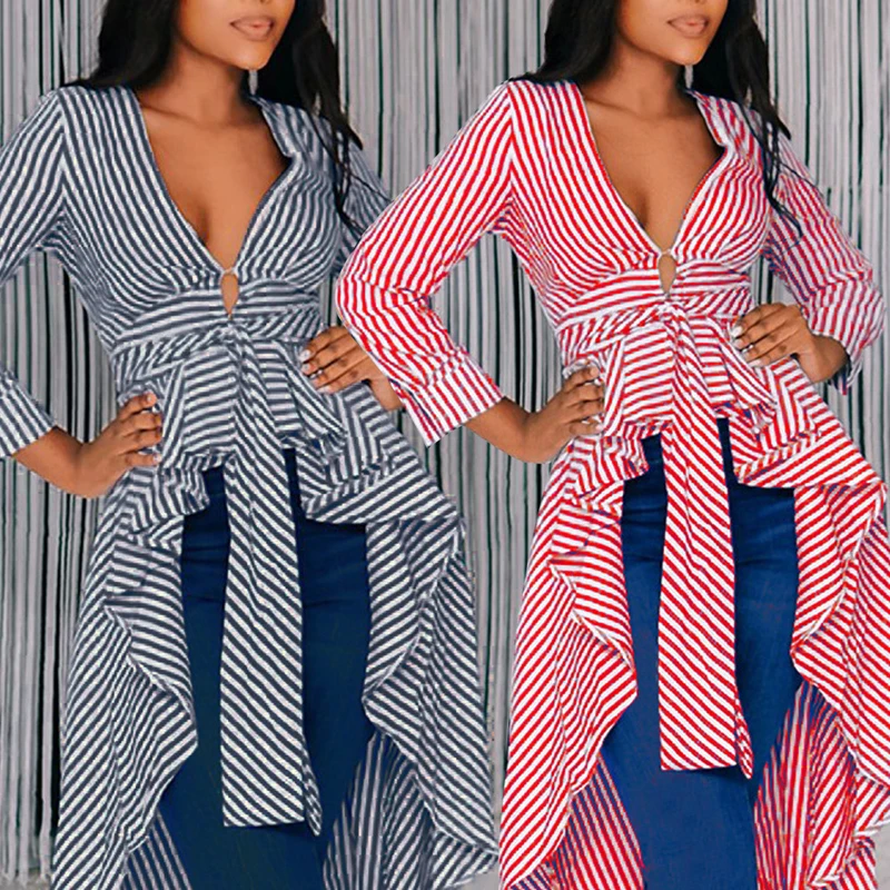 Kayotuas Women Blouse Fashion Long Sleeve Shirs Striped Tied Front V-Neck Irregular Tops Autumn Spring Clothes Hot Streetwear
Kayotuas Women Blouse Fashion Long Sleeve Shirs Striped Tied Front V-Neck Irregular Tops Autumn Spring Clothes Hot Streetwear