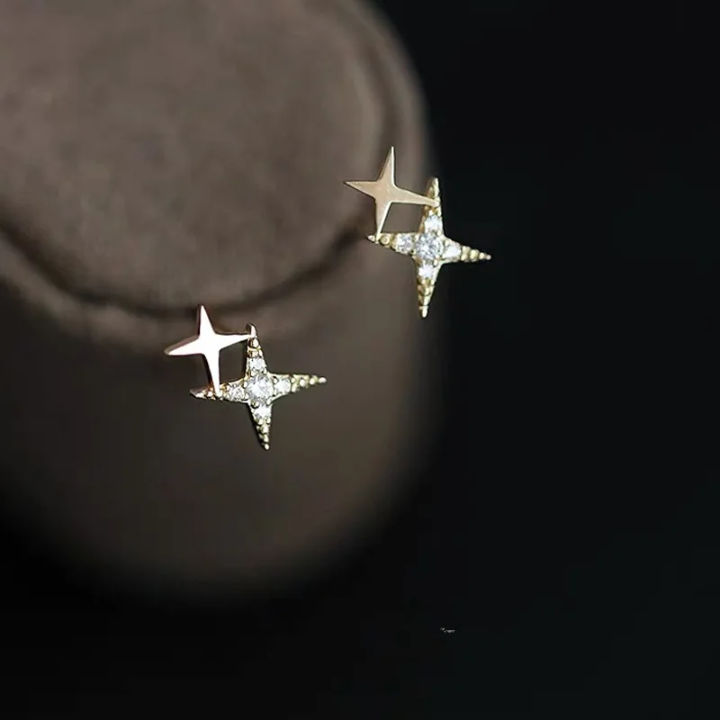 Новинка 2021 Серебро S925 пробы кристалл четырехконечная звезда покрытие 14K золото