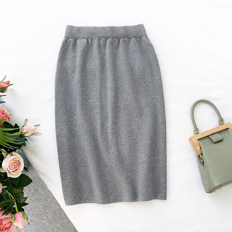 OHRYIYIE высокая эластичность вязаные юбки для женщин весна-осень 2020 длина до колена