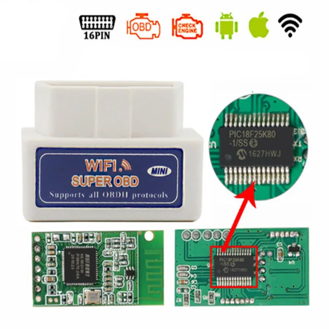 Best Quality Super Mini ELM327 V1.5 PIC18F25K80 Chip ELM327 Hardware WIFI OBD2 Works Android/iOS Support All OBD-II Protocols
Best Quality Super Mini ELM327 V1.5 PIC18F25K80 Chip ELM327 Hardware WIFI OBD2 Works Android/iOS Support All OBD-II Protocols