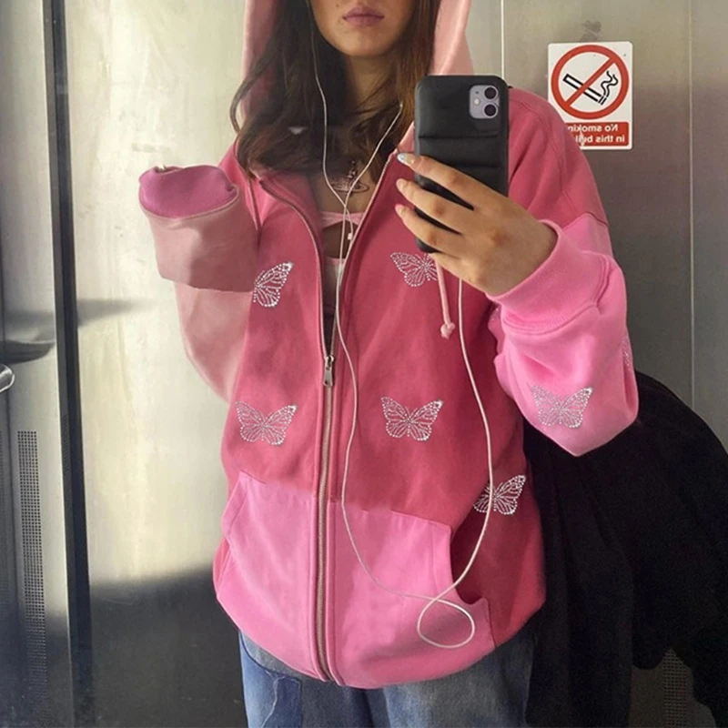Women Zip Up Drawstring Hoodie Jacket Harajuku Butterfly Diamond Hip Hop Sweatshirt Coat Long Sleeve Oversized Outwear
Women Zip Up Drawstring Hoodie Jacket Harajuku Butterfly Diamond Hip Hop Sweatshirt Coat Long Sleeve Oversized Outwear